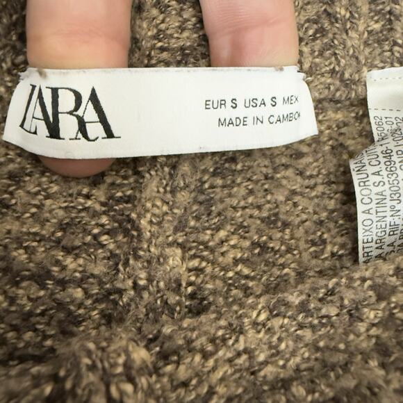 Zara Women’s Pants S Wide-Leg Brown Mixed Thick Knit Elastic Waist - Picture 10 of 14